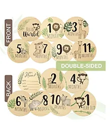 Babymoon Wooden 7pc Double Sided Monthly Baby Props for Photoshoot | Baby Milestone Cards | Newborn Photo Props | Birth Announcement Cards