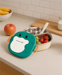 Mi Arcus Portable Cute Animal Themed Lunch Box with Compartment & Spoon - Green, 6m+