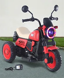Baby Harley Three Wheel Battery Operated Ride on Bike with Music & Lights| Pre-loaded Music with USB & AUX| Easy to Assemble| Comfortable Seat| Easy to Operate - Red
