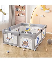 MONSTECH Baby Playpen 180x150cm for 0-5 Years, 2 Anti-Fall Rings, Play Balls, Safety Lock, Breathable Mesh, Kids Activity Center -Grey