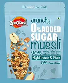 Zerobeli Crunchy 0% Added Sugar Muesli 425 g -With 90% Wholegrains, Flax Seeds, Sunflower Seeds and Raisins