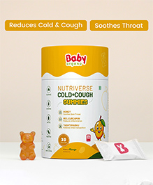 Babyorgano Nutriverse Cough & Cold Relief Gummies For Kids (2-15 Yrs) |30 Gummies |Relieve Dry Cough, Throat Irritation|Non-Drowsy, Ayurveda Inspired Formula, No Gelatin, Gluten, Dairy|Mango Flavor