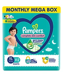 Pampers Complete Skin Comfort Pants, Anti-rash blanket, Lotion with Vitamin E & Aloe Vera,  Extra Large size baby Diapers, (XL) 112 Count, 12-17 kg