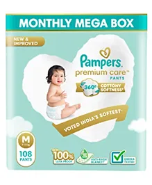 Pampers Premium Care Pants, Medium size baby diapers (M), 108 Count, Softest ever Pampers pants