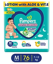 Pampers Complete Skin Comfort Pants, Anti-rash blanket, Lotion with Vitamin E & Aloe Vera, Medium size baby Diapers, (M) 76 Count, 7-12 kg