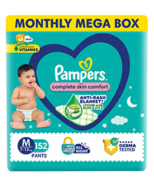 Pampers Complete Skin Comfort Pants, Anti-rash blanket, Lotion with Vitamin E & Aloe Vera,  Medium size baby Diapers, (M) 152Count, 7-12 kg