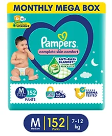 Pampers Complete Skin Comfort Pants, Anti-rash blanket, Lotion with Vitamin E & Aloe Vera,  Medium size baby Diapers, (M) 152Count, 7-12 kg