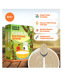 Tots & Moms Multigrain Raw Kerala Banana Baby Cereal - 8+ Months, 200g , Rich in Iron and Calcium , also with Pulses, Dry Fruits & Nuts , Weight Gaining Creamy Healthy Porridge Mix