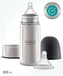 Babyhug Stainless Steel Feeding Bottle - 350 ml| Sterilizable| BPA Free| Leak Resistant| 304 Grade| Anti-Colic| Newborns & Toddlers| Corrosion Resistant| Use as Water Bottle| Wide Neck