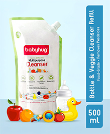 Babyhug Bottle & Veggie Cleanser Refill  500 ml| Food-Grade| Anti-Bacterial| Plant-Based| Removes Pesticides| Essential for Teething and Crawling Todlers