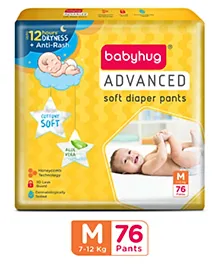 Babyhug Advanced Pant Style Diapers Medium (M) Size - 76 Pieces, Honeycomb Technology, Cottony Soft Diaper with 3D Leak Guard, Latex & Alcohol Free, Anti-rash & Gentle