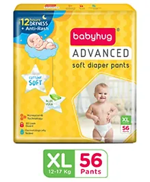 Babyhug Advanced Pant Style Diapers Extra Large (XL) Size   - 56 Pieces, Honeycomb Technology, Cottony Soft Diaper with 3D Leak Guard, Latex & Alcohol Free, Anti-rash & Gentle
