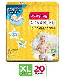 Babyhug Advanced Pant Style Diapers Extra Large (XL) Size   - 20 Pieces, Honeycomb Technology, Cottony Soft Diaper with 3D Leak Guard, Latex & Alcohol Free, Anti-rash & Gentle