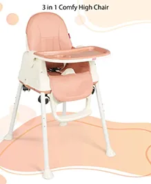Babyhug 3 in 1 Comfy High Chair - Brown| High Chair, Feeding Chair & Booster Chair| Adjustable Double Food Tray| Removable PU Leather Seat| Safety Harness| Removable Footrest
