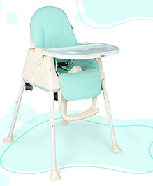 Babyhug 3 in 1 Comfy High Chair - Light Blue| High Chair, Feeding Chair & Booster Chair| Adjustable Double Food Tray| Removable PU Leather Seat| Safety Harness| Removable Footrest