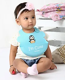 Babyhug Soft Silicone Feeding Bib  Penguin Print, Blue| Waterproof, Tear-Resistant, Easy to Wear| With Deep Crumb Catcher| Adjustable Fit| Foldable & Easy to Carry