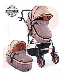 Babyhug Majestic Stroller Cum Carry Cot With Canopy - Peach