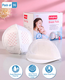 Babyhug 3D Contoured Disposable Breast Pads - Pack of 96 | Ultra Thin| Discreet Fit| Anti-slip Pads| Leak Proof| Invisible Under Clothes| Super Absorbent Polymer| Hygienic Mono-packs