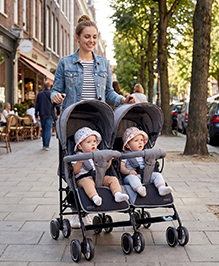 Babyhug Deuce Twin Stroller - Grey