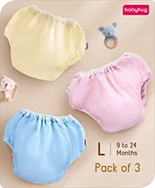Babyhug Waterproof Nappy With Elastic Large Set of 3 - Pink Blue Yellow