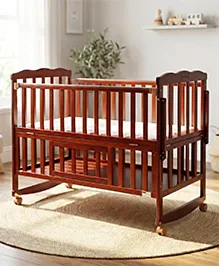 Babyhug Montana Wooden Cot Cum Rocker with Mosquito Net - Cherry Red| Wheels with Lock| Storage Space| Adjustable Height| Openable Side Rail| Foldable Headboard| Attach to Parent Bed| Convert to Study Table