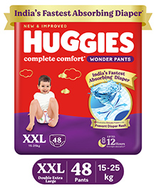 Huggies Complete Comfort Wonder Pants, India's Fastest Absorbing Diaper | XXL Size, 48 Diapers