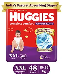 Huggies Complete Comfort Wonder Pants, India's Fastest Absorbing Diaper | XXL Size, 48 Diapers