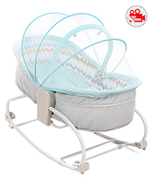 Babyhug Opal 3 in 1 Cosy Manual Rocker cum Sleeper with Mosquito Net - Blue (Without Toys)