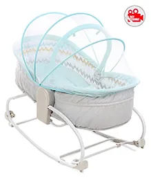 Babyhug Opal 3 in 1 Cosy Manual Rocker cum Sleeper with Mosquito Net - Blue (Without Toys)