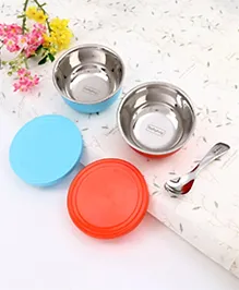 Babyhug Stainless Steel Spill Proof Bowl Set Of 2 With Spoon| Durable and Rust Proof| Perfect for School and Travel| Dishwasher Safe| Baby Safe(Colour May Vary)