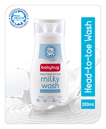 Babyhug Milk Protein Formula Daily Head To Toe Milky Wash No Tear Formula For Newborn Baby 2 In 1 Shampoo & Body Wash - 200 ml