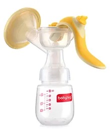 Babyhug Manual Breast Pump with Adjustable Suction & Massage Mode - Yellow| Single Hand Operation| Rotating Handle| Storage Cap