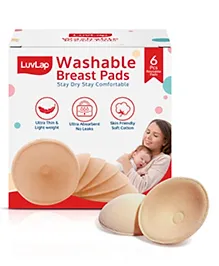 LuvLap Washable Maternity Nursing Breast Pads, 6 Pcs, Reusable, Leak-Proof, Brown