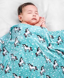 Babyhug Coral Blanket Unicorn Print - Sea Green