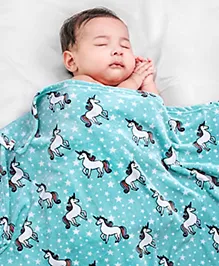 Babyhug Coral Blanket Unicorn Print - Sea Green