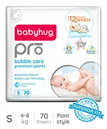 Babyhug&nbsp;Pro Bubble Care Premium Pant Style Diaper Small (S) Size - 70 Pieces - New & Improved Superior Fit