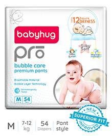 Babyhug Pro Bubble Care Premium Pant Style Diaper Medium (M) Size - 54 Pieces - New & Improved Superior Fit