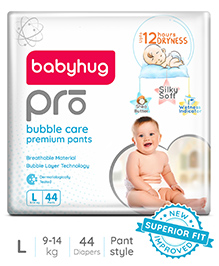 Babyhug Pro Bubble Care Premium Pant Style Diaper Large (L) Size - 44 Pieces - New & Improved Superior Fit