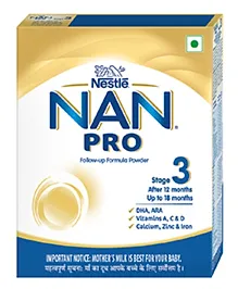 Nestle NAN PRO 3 Follow-Up Formula-Powder After 12 months, Up to 18 months, Stage 3, 400g Pouch in Box