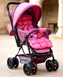 Babyhug Cocoon Stroller With Mosquito Net & Reversible Handle - Fuchsia| Reversible Handle| Adjustable Canopy with Peek-a-boo Window| Reclining Seat and Adjustable Leg Rest| Swivel Lock & Brake