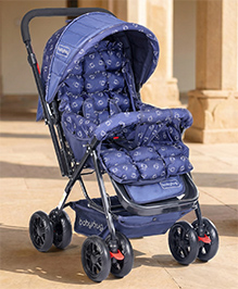 Babyhug Cocoon Stroller With Mosquito Net & Reversible Handle - Blue| Reversible Handle| Adjustable Canopy with Peek-a-boo Window| Reclining Seat and Adjustable Leg Rest| Swivel Lock & Brake