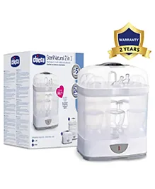 Chicco Baby Feeding Bottle Sterilizer 2 in 1 for 6 Bottles & Accessories - White 