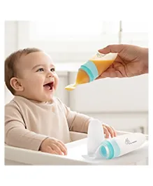 R for Rabbit First Feed Food Feeder with 90ml Capacity for 4M+ Baby, Premium Soft Silicone Food Grade BPA Free for Cereals, Infant, Kids (Blue)