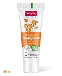 Babyhug Orange Flavoured Toothpaste for Ages 6 Months+ |100% Natural Ingredients Fluoride Free No SLS/SLES- 50 g