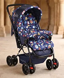 Babyhug Cosy Cosmo Stroller With Reversible Handle & Back Pocket - Navy Blue| Multi-Reclining Seat| Swivel Wheels with Locks| Rear Wheels with Brakes| | Effortless Folding & Unfolding| Quilted Cushion