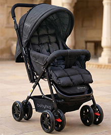 Babyhug Cocoon Stroller With Mosquito Net & Reversible Handle - Mid Night Black| Reversible Handle| Adjustable Canopy with Peek-a-boo Window| Reclining Seat & Adjustable Leg Rest| Swivel Lock & Brake