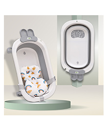 Infantso Premium Baby Bath Tub (05 Yrs) with Smart Temperature Meter, Cushion & Soap Tray, Foldable, Space-Saving Newborn Bathtub  Grey