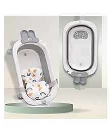 Infantso Premium Baby Bath Tub (05 Yrs) with Smart Temperature Meter, Cushion & Soap Tray, Foldable, Space-Saving Newborn Bathtub  Grey