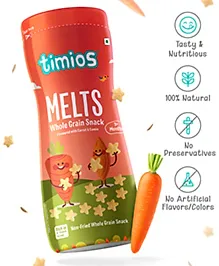 Timios Melts Non-Fried No-Maida Wholegrain Snacks Carrot & Cumin Flavour - 50 g