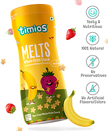 timios Melts Non-Fried No-Maida Wholegrain Snacks Banana & Strawberry Flavour - 50 g